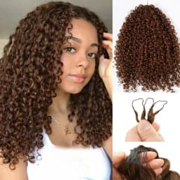 Chocolate Brown Kinky Curly Crochet Human Hair Extension Invisible Knots Pre Separated Water Wave Feather Crochet Braids Hair Deep Wave Hair Bundles