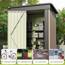 Outdoor Storage Shed, Brown | Tool Shed, Sloping Roof, Lockable Door, Metal Shed for Backyard Garden Patio Lawn