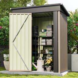 Outdoor Storage Shed, Brown | Tool Shed, Sloping Roof, Lockable Door, Metal Shed for Backyard Garden Patio Lawn