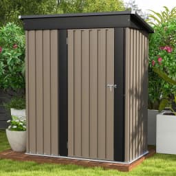 Outdoor Storage Shed, Brown | Tool Shed, Sloping Roof, Lockable Door, Metal Shed for Backyard Garden Patio Lawn