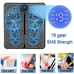 EMS Foot Massager Mat TENS & PMS Foot Stimulator – Electric Muscle Stimulator, Adjustable Intensity, Lightweight Design for Home, Travel, and Office Use, Rechargeable Leg Reshaping Muscle Pain Relax Massage Mat W-6 Modes 9 Intensity Levels