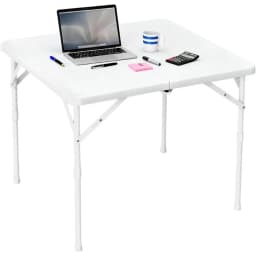 34" Square Folding Table, Multi-Functional Portable Foldable Card Table with Carrying Handle for Indoor Outdoor Camping Picnic Office Party Use Plastic Tabletop with Metal Frame White