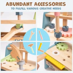 ROBUD Mini Wooden Play Tool Workbench Set Role Play Set Montessori Toys Ideal Birthday Gift for 3+ Years Old Boys Girls