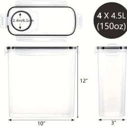 4 Pack Airtight Cereal Dry Food Storage Containers Kitchen Pantry for Flour Sugar Rice Nuts Snacks 4L