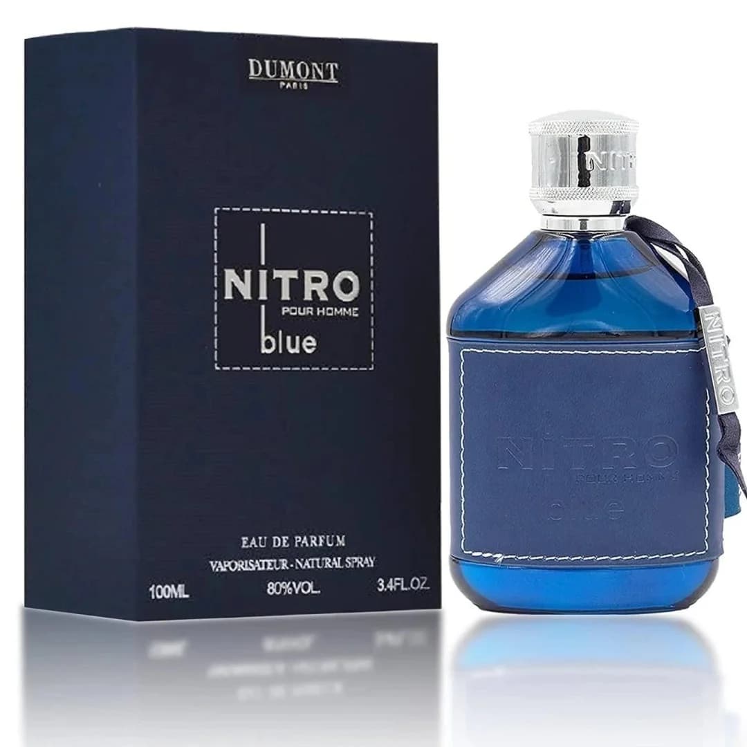 Men Dumont Nitro Blue Pour Homme Eau De Parfum 100ml, Premium Blue Leather Wrapped Bottle, Long‑Lasting Fresh Woody Aquatic Scent For Daily Wear & Gifting