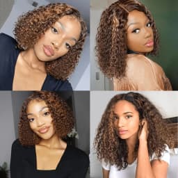 TIMOPOL 200% Density Brazilian Short Bob Wig, 13x4 Lace Frontal Human Hair Wig, P4/27 Highlight Jerry Curly Texture, Pre‑Plucked Hairline for Women