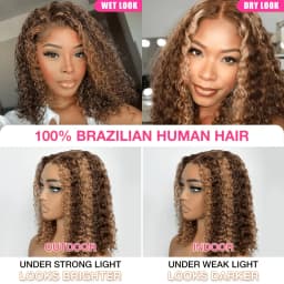 TIMOPOL 200% Density Brazilian Short Bob Wig, 13x4 Lace Frontal Human Hair Wig, P4/27 Highlight Jerry Curly Texture, Pre‑Plucked Hairline for Women