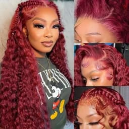 TIMOPOL 180% Density Glueless Jerry Curly Human Hair Wig, Women’s 13x4 HD Transparent Lace Frontal, Rich 99J Burgundy Wine‑Red Tone, Pre‑Plucked Hairline