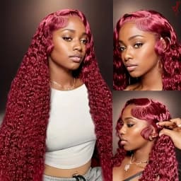 TIMOPOL 180% Density Glueless Jerry Curly Human Hair Wig, Women’s 13x4 HD Transparent Lace Frontal, Rich 99J Burgundy Wine‑Red Tone, Pre‑Plucked Hairline