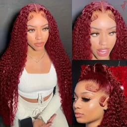 TIMOPOL 180% Density Glueless Jerry Curly Human Hair Wig, Women’s 13x4 HD Transparent Lace Frontal, Rich 99J Burgundy Wine‑Red Tone, Pre‑Plucked Hairline