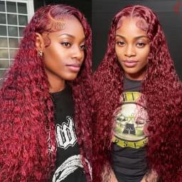 TIMOPOL 180% Density Glueless Jerry Curly Human Hair Wig, Women’s 13x4 HD Transparent Lace Frontal, Rich 99J Burgundy Wine‑Red Tone, Pre‑Plucked Hairline