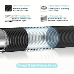 4 Inch X 16 Ft Aluminum Foil Insulated Flexible Duct, Dryer Vent Hose for HVAC Ventilation & Duct Fan Systems, Includes 2 Clamps