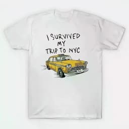 100% Oversized Slogan Print T-, Soft Cotton Short Sleeve Top With "I Survived My Trip To NYC" Graphic, Unisex Round Neck Casual Wear, Shortsleeve, Classic, Streetwear, Regular Sleeves, Menswear, Tshirt Golf Gift T-Shirt For Men And Women