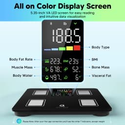 Arboleaf Smart Body Fat Scale 400lb, Digital Bathroom Weight Scale with 14 Body Metrics, 5.3' LED Display, APP Sync, 11.8' Large Platform