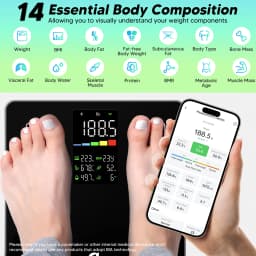 Arboleaf Smart Body Fat Scale 400lb, Digital Bathroom Weight Scale with 14 Body Metrics, 5.3' LED Display, APP Sync, 11.8' Large Platform