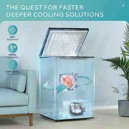 Chest Freezer with Wheels for Home Use, Black Steel, Smooth Top Door Design, Easy Mobility and Space-Saving Storage