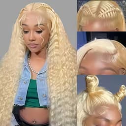 613 Blonde Deep Wave Human Hair Lace Front Wigs 200 & 250 Density 13x4 13x6 HD Lace Frontal Wigs Pre Plucked Natural Hairline Brazilian Remy Human Hair Ponytail Compatible Lace Wigs Ready To Wear Fashion Hairstyle For Women Party Work Daily Styling