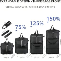 42 Inch Expandable Large Travel Duffel Bag With 5 360° Spinner Wheels & Lock & 2 Straps- Oxford Waterproof Foldable Suitcase Collapsible Luggage