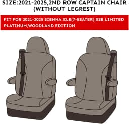 Coverdream Sienna Custom Fit Car Seat Covers for Toyota Sienna 2021-2026 LE XLE 8 Seats 2nd Row 4/2/4 Split & 2021-2026 XLE/XSE/Limited/Platinum 7 Seat 2nd Row Captain Seats Waterproof Full Set Seat Protector Seat Covers