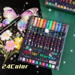 24 Colors Colorful Double-Ended Glitter Pens with Fast-Drying Glue-Like Ink - Fine Tip Tip-To-Base for Scrapbooking, Card Making