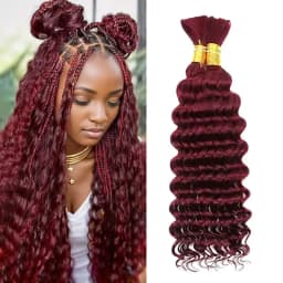 For Boho Braids 99J Burgundy Human Hair Deep Wave Human Braiding Hair 2 3 4 PCS Colored Bulk For Braiding No Weft Curly Human Hair Extensions