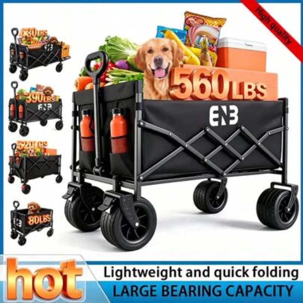 860/450/330/220LBS Heavy Duty All Terrain Folding Wagon Cart with 800D Oxford Fabric Removable Canopy, Adjustable Handle, 360 Degree Swivel Wheels, Large Capacity Collapsible Utility Cart for Shopping Camping Beach Garden Sports, No Assembly Required