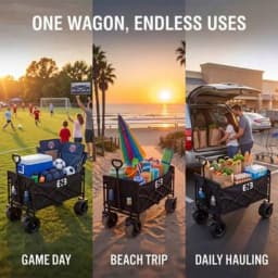 860/450/330/220LBS Heavy Duty All Terrain Folding Wagon Cart with 800D Oxford Fabric Removable Canopy, Adjustable Handle, 360 Degree Swivel Wheels, Large Capacity Collapsible Utility Cart for Shopping Camping Beach Garden Sports, No Assembly Required