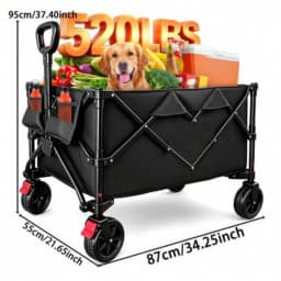 860/450/330/220LBS Heavy Duty All Terrain Folding Wagon Cart with 800D Oxford Fabric Removable Canopy, Adjustable Handle, 360 Degree Swivel Wheels, Large Capacity Collapsible Utility Cart for Shopping Camping Beach Garden Sports, No Assembly Required