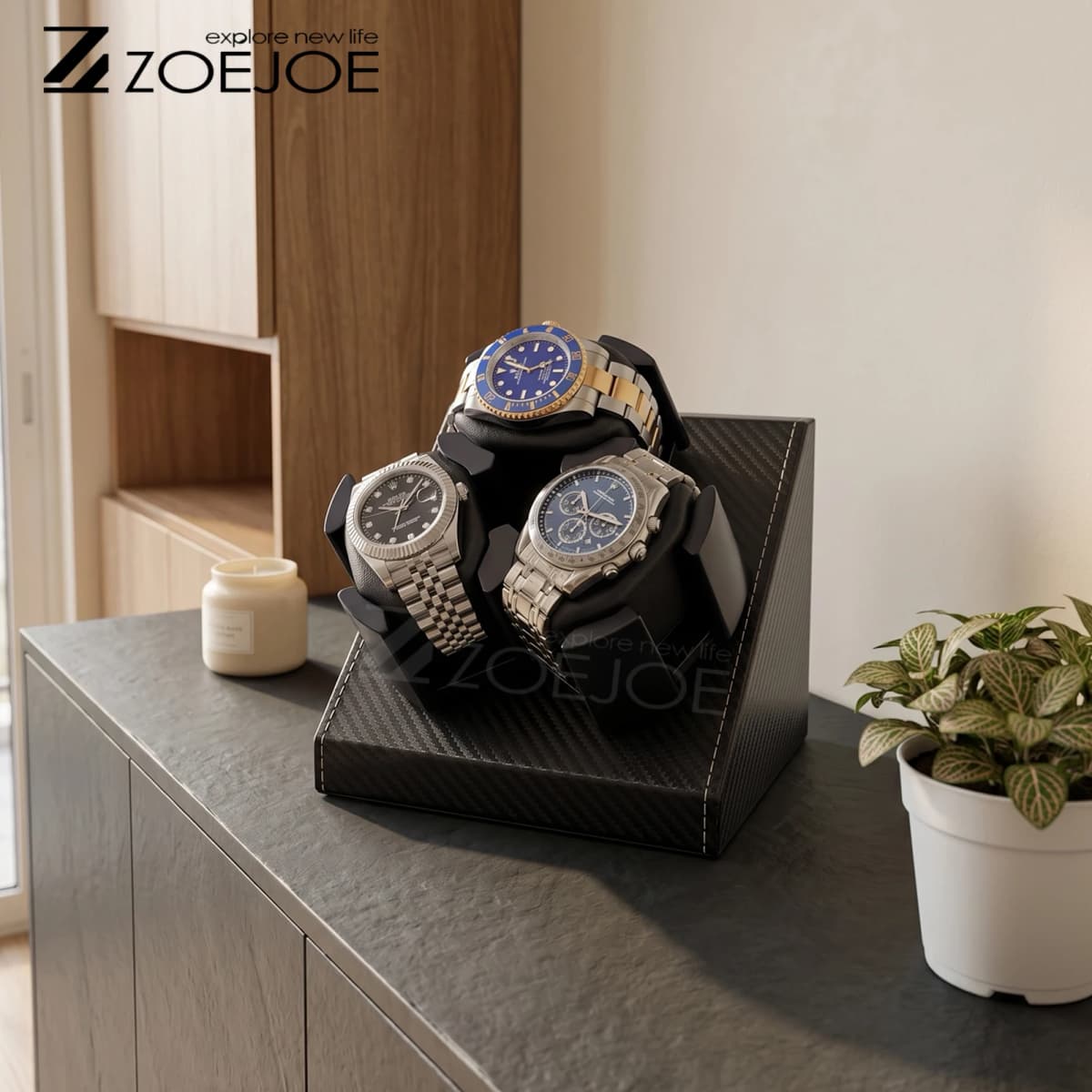 1pc Automatic Watch Winder 3 Slots 2 Modes USB Cable Power Watch Winders For Men Women PU Leather Soft Watch Pillow Watch Winder