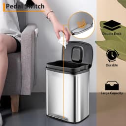 13.2 Gallon Stainless Steel Trash Can,50L Kitchen Garbage Can with Soft-Close Lid & Removable Inner Bucket,Hands-Free Rubbish Bins for Bathroom,Living Room,Office