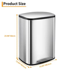 13.2 Gallon Stainless Steel Trash Can,50L Kitchen Garbage Can with Soft-Close Lid & Removable Inner Bucket,Hands-Free Rubbish Bins for Bathroom,Living Room,Office