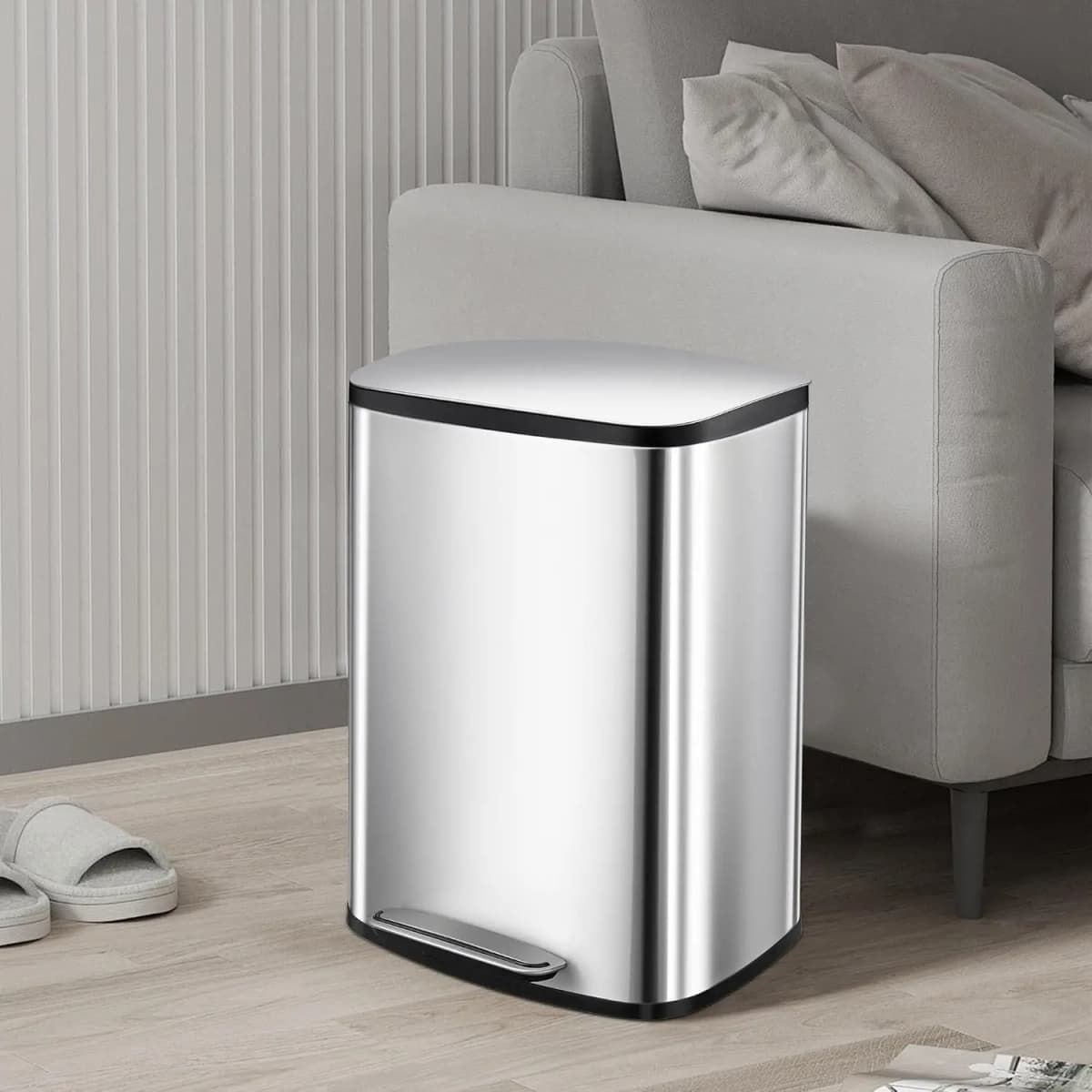 13.2 Gallon Stainless Steel Trash Can,50L Kitchen Garbage Can with Soft-Close Lid & Removable Inner Bucket,Hands-Free Rubbish Bins for Bathroom,Living Room,Office