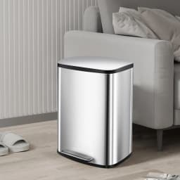 13.2 Gallon Stainless Steel Trash Can,50L Kitchen Garbage Can with Soft-Close Lid & Removable Inner Bucket,Hands-Free Rubbish Bins for Bathroom,Living Room,Office