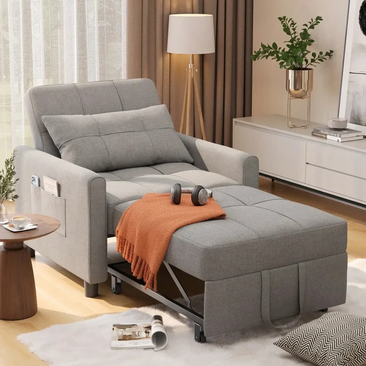 3‑in‑1 Adjustable Sleeper Sofa Chair Bed, Convertible Folding Lounge Recliner with Pull‑Out Sleeper Bed, Multi‑Purpose Furniture for Living Room, Bedroom, Office & Small Spaces