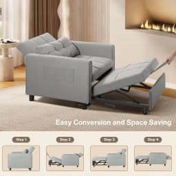 3‑in‑1 Adjustable Sleeper Sofa Chair Bed, Convertible Folding Lounge Recliner with Pull‑Out Sleeper Bed, Multi‑Purpose Furniture for Living Room, Bedroom, Office & Small Spaces