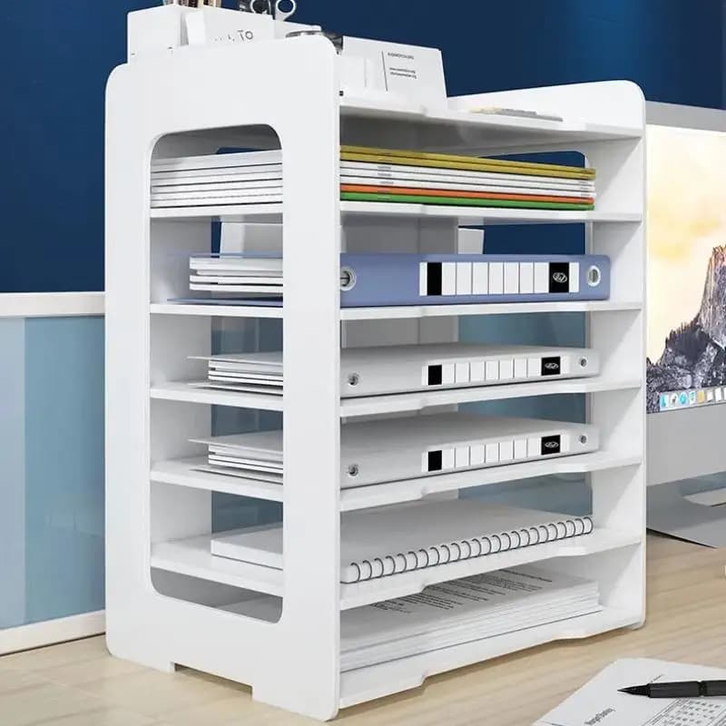 7-Tier Vertical Desk Organizer PVC File Rack 7-Slot A4 Paper Document Holder Space-Saving Letter Tray Magazine Sorter Tidy Stationery Storage Display Office Accessories for Home School