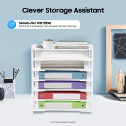 7-Tier Vertical Desk Organizer PVC File Rack 7-Slot A4 Paper Document Holder Space-Saving Letter Tray Magazine Sorter Tidy Stationery Storage Display Office Accessories for Home School