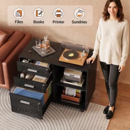 3-Drawer File Cabinet with Lock, Mobile Wood Filing Cabinet, Black Rolling Printer Stand, Office Cabinet, Open Storage Shelves, Letter & A4 Compatible, Home Office, Under Desk Storage