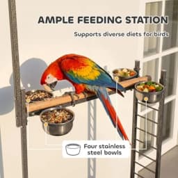 Bird Stand Parrot Stand with Wheels Wooden Perch Ladder Dark Gray for Indoor Avian Use