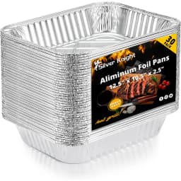 Silver Knight 9x13 Aluminum Pans Disposable Foil Pans, Half Size Deep Steam Table Pans Extra Thick for Baking, Cooking, Roasting, Heating - 30Pcs