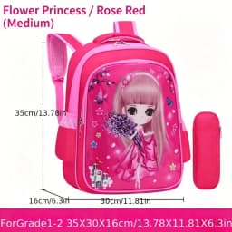 Cute Flower Princess Backpack For Little Girls, 2 Sizes (32cm/35cm) Toddler & Elementary School Bag, Durable Kids Bookbag With Pencil Pouch