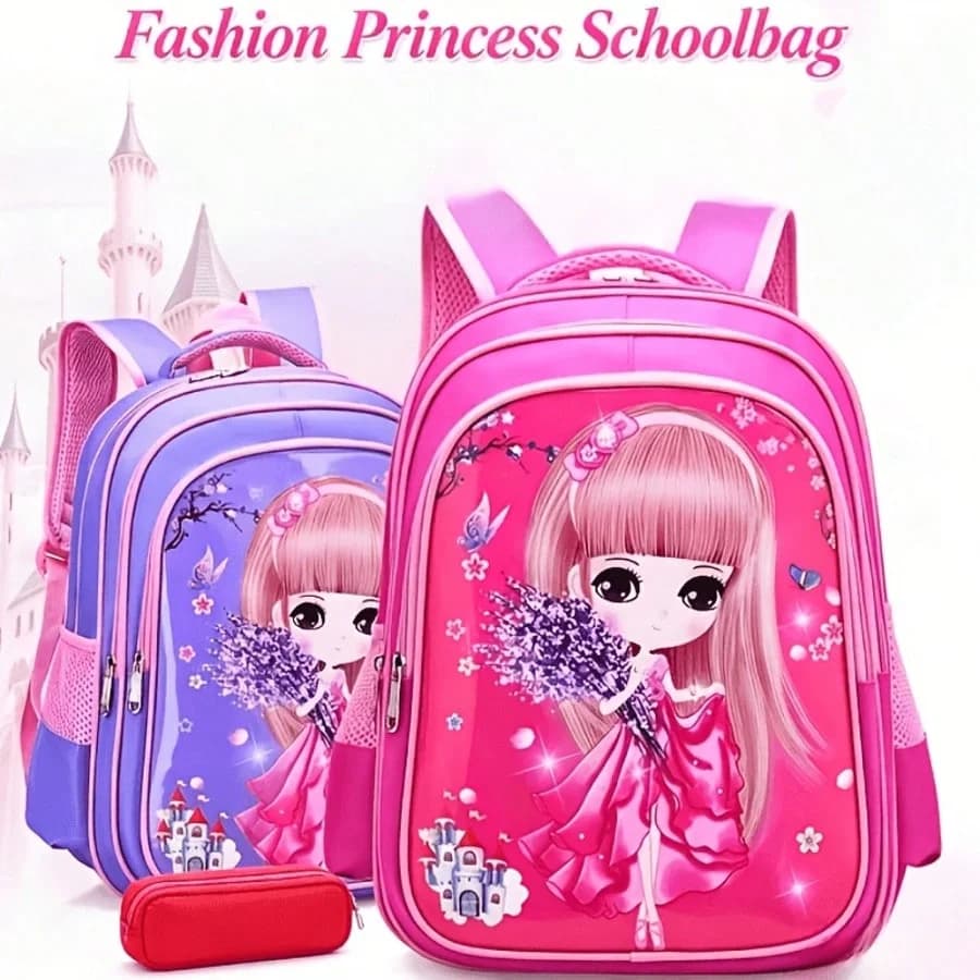 Cute Flower Princess Backpack For Little Girls, 2 Sizes (32cm/35cm) Toddler & Elementary School Bag, Durable Kids Bookbag With Pencil Pouch
