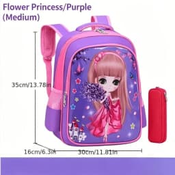 Cute Flower Princess Backpack For Little Girls, 2 Sizes (32cm/35cm) Toddler & Elementary School Bag, Durable Kids Bookbag With Pencil Pouch