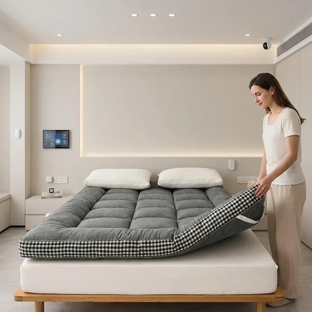 1PC Grid Pattern Thick Bed Mattress Topper High Resilience Soft Bed Pad Anti-slip Quilted Sleeping Mattress Cushion for Twin Full Queen Size