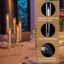 6sets Acrylic Candelabra Centerpieces for Tables 5 Arm Cluster Candle Holder for Wedding Baby Shower Festival,Party Windowsill