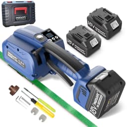 SWANSOFT 3200N Electric Strapping Tool Banding Machine for 0.51" - 0.63" PP/PET Straps Electric Strapping Machine 18V 2x4Ah Battery Powered Semi-automatic Banding Tool with Plastic Case