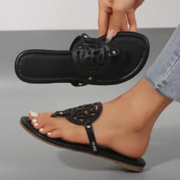 Summer Cutout Design Flat Sandals for Women Lightweight Slip-On Slides Flip Flops Indoor Outdoor Shoes