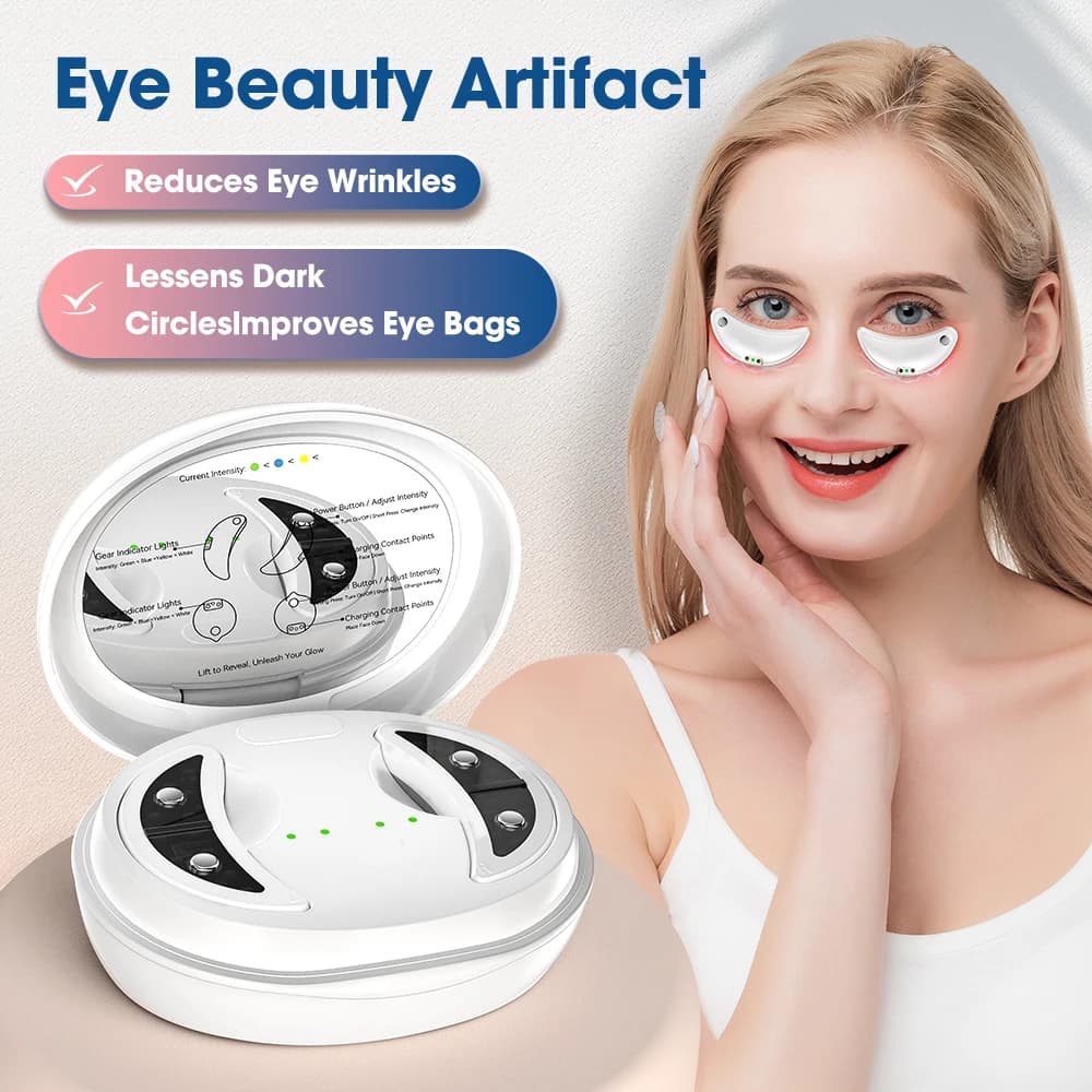 Red Light Under-Eye Patches with Gentle Pulses, 2-Pack Eye Care Device with Charging Case, 660nm 12 LEDs, 3 Levels 10-Min Timer, White