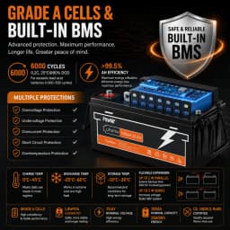 PowMr 25.6V 100Ah LiFePO4 Battery with BMS Grade A 2.56kWh Lithium 6000 cycle 100A flash charge for Camping EV Home System US Local