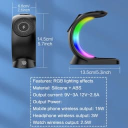 15W Fast Wireless Charger 3-in-1 Magnetic Stand 6-Color RGB Light Multi-Device Charging Station for Apple Devices iPhone AirPods Apple Watch Home Office Desk Bedside Table Organizer Gift Box Packing Travel Foldable